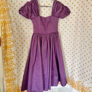 Vintage Laura Ashley Purple Puff Sleeve Dress UK Made Boned Bodice